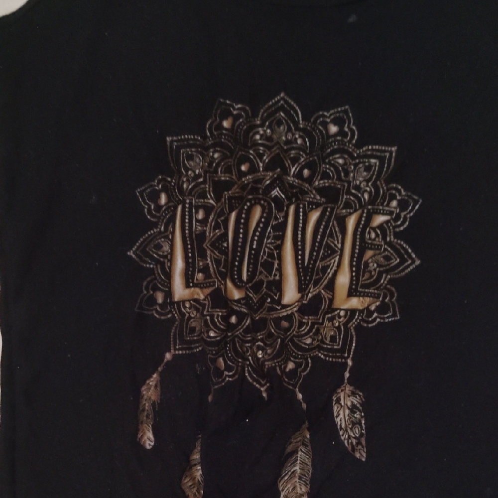 Black T-Shirt with Gold Love Mandala Design